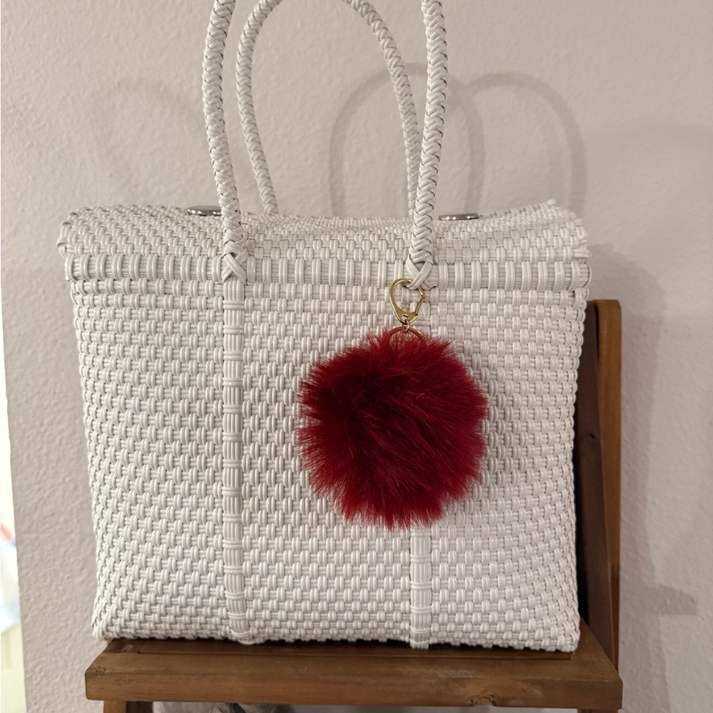 Chic Large White Tote with Red Accent